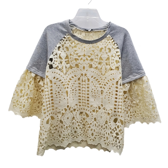 Crochet Raglan Top Boho Boutique Casual Meets Chic Size M - EUC! Boho A… - Picture 1 of 15